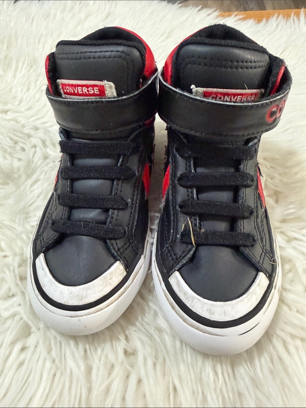 Converse Kids Black and Red High-Top Sneakers with Strap